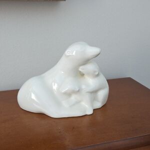 White Ceramic Polar Bear Mother And Cubs Figurine